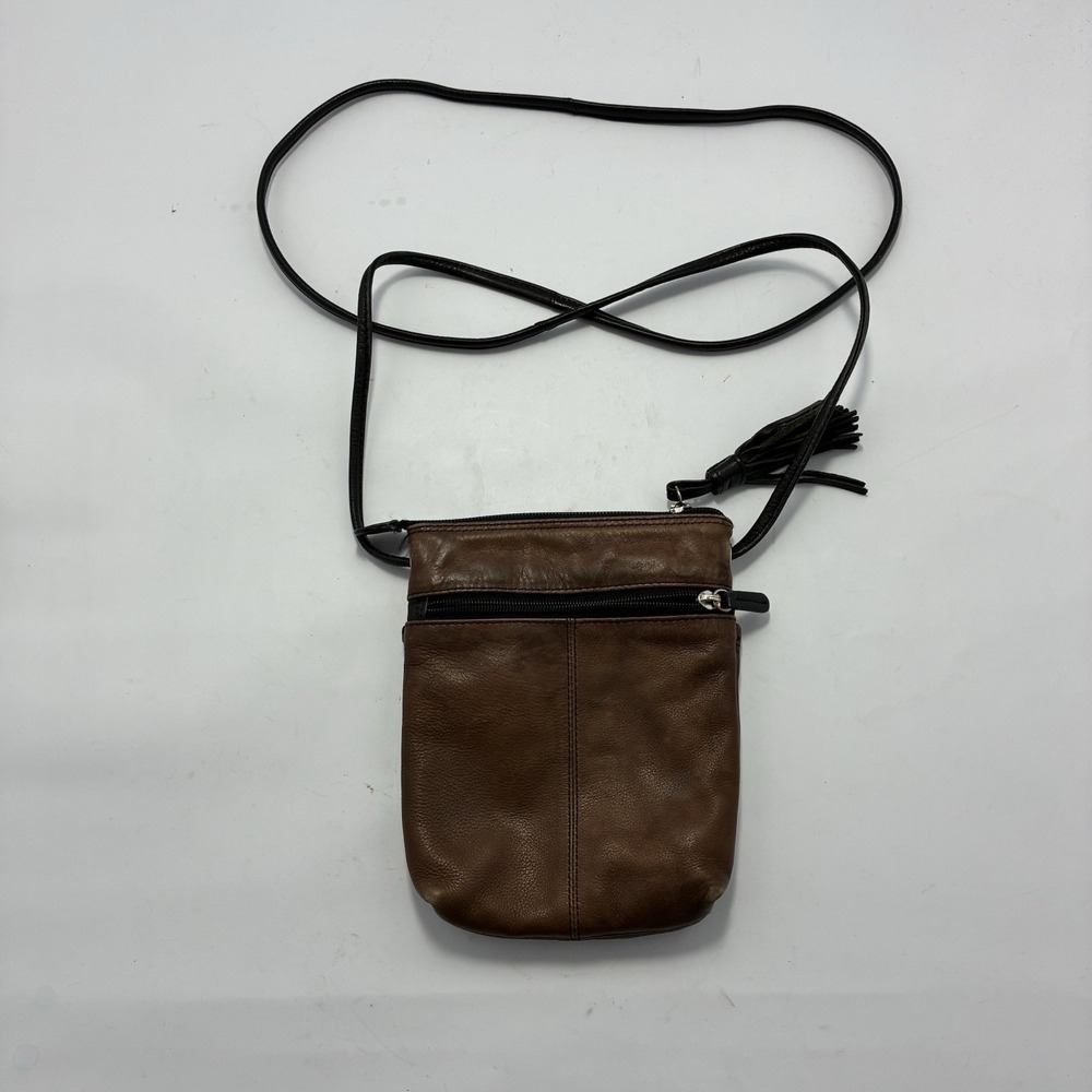 ILI New York Genuine Leather Crossbody Shoulder Bag Brown Purse With Tassle